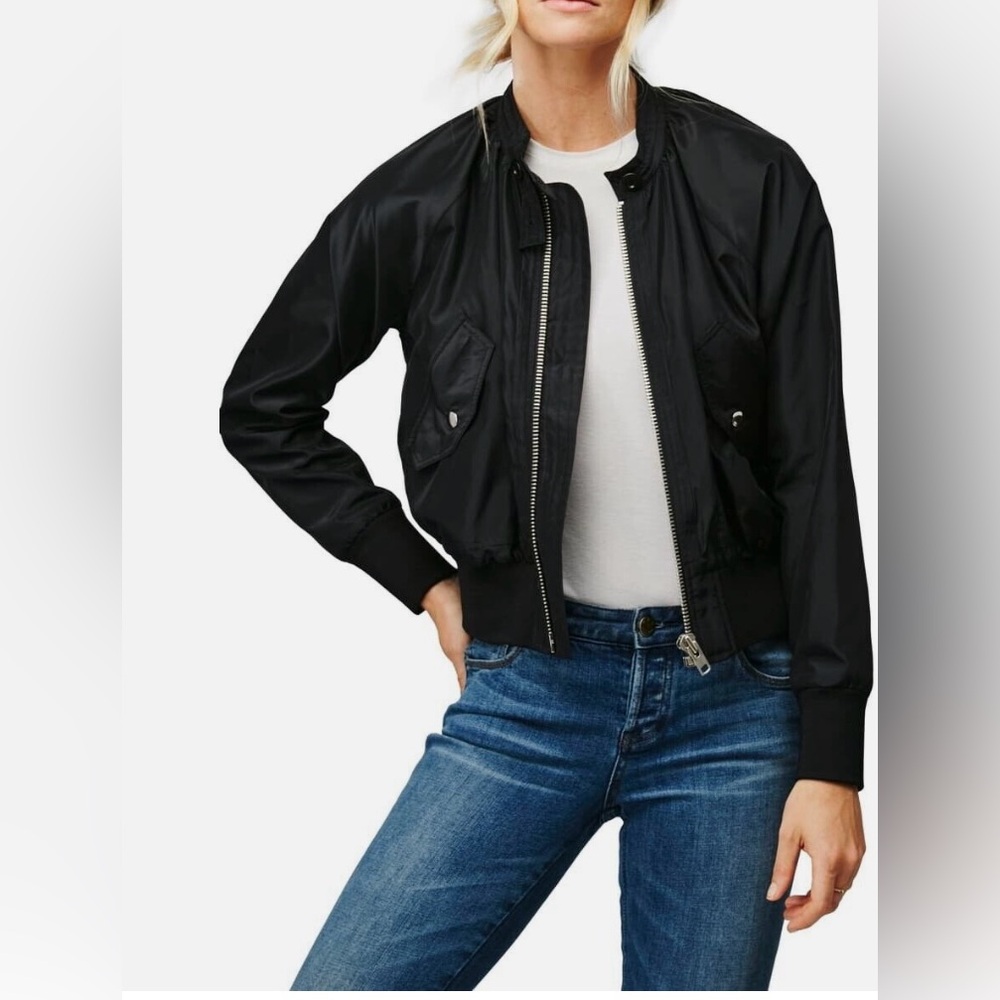 Free People Midnight Bomber Zip Jacket In Black Size Small